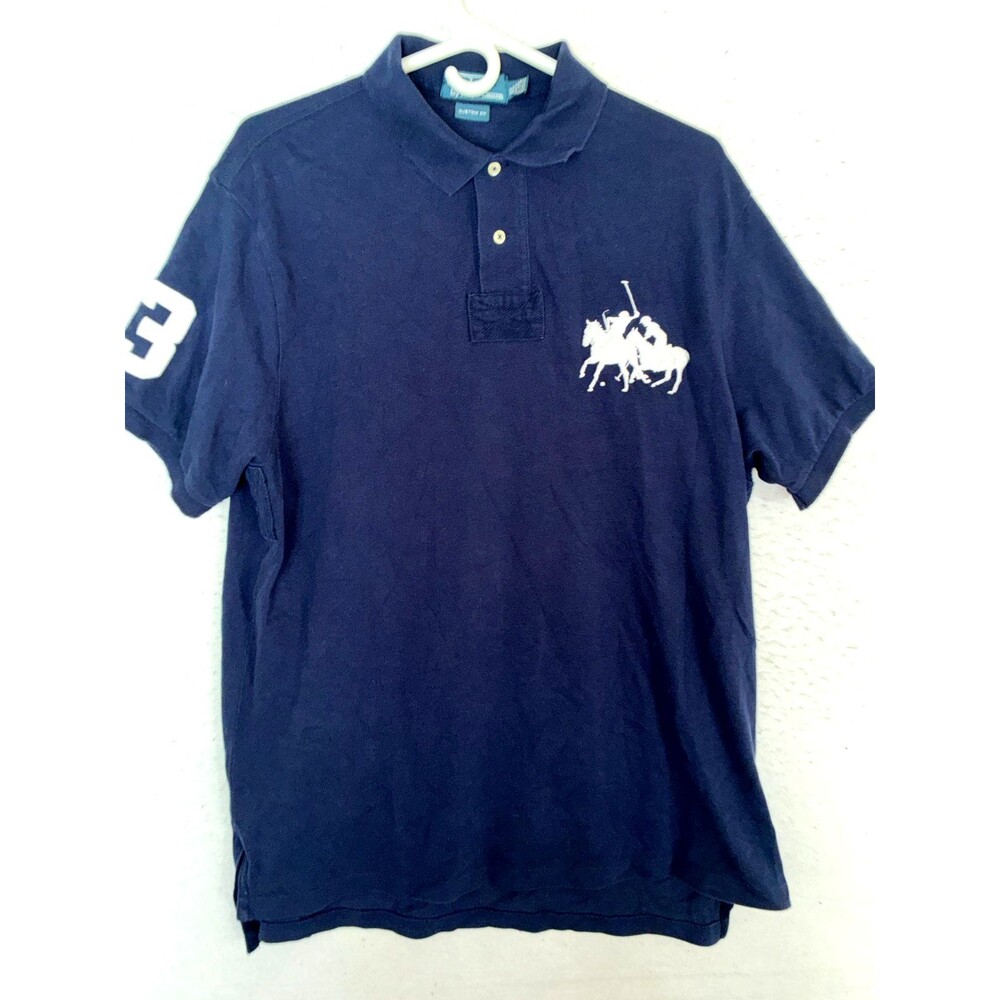 Polo Ralph Lauren Mens XL Short Sleeve Shirt Big Pony Rugby Navy Blue Custom Fit